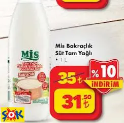 MİS BAKRAÇLIK SÜT TAM YAĞLI 1 L